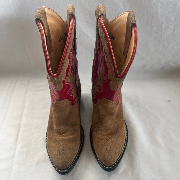 Old West Leather Cowgirl Boots Red Brown Toddler Size 100 Rodeo Western Country - Picture 3 of 13
